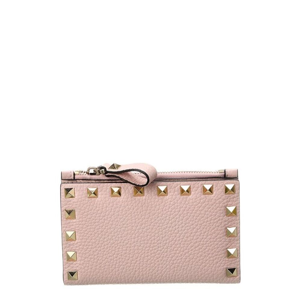 Valentino Rockstud Grainy Leather Card Case, Pink